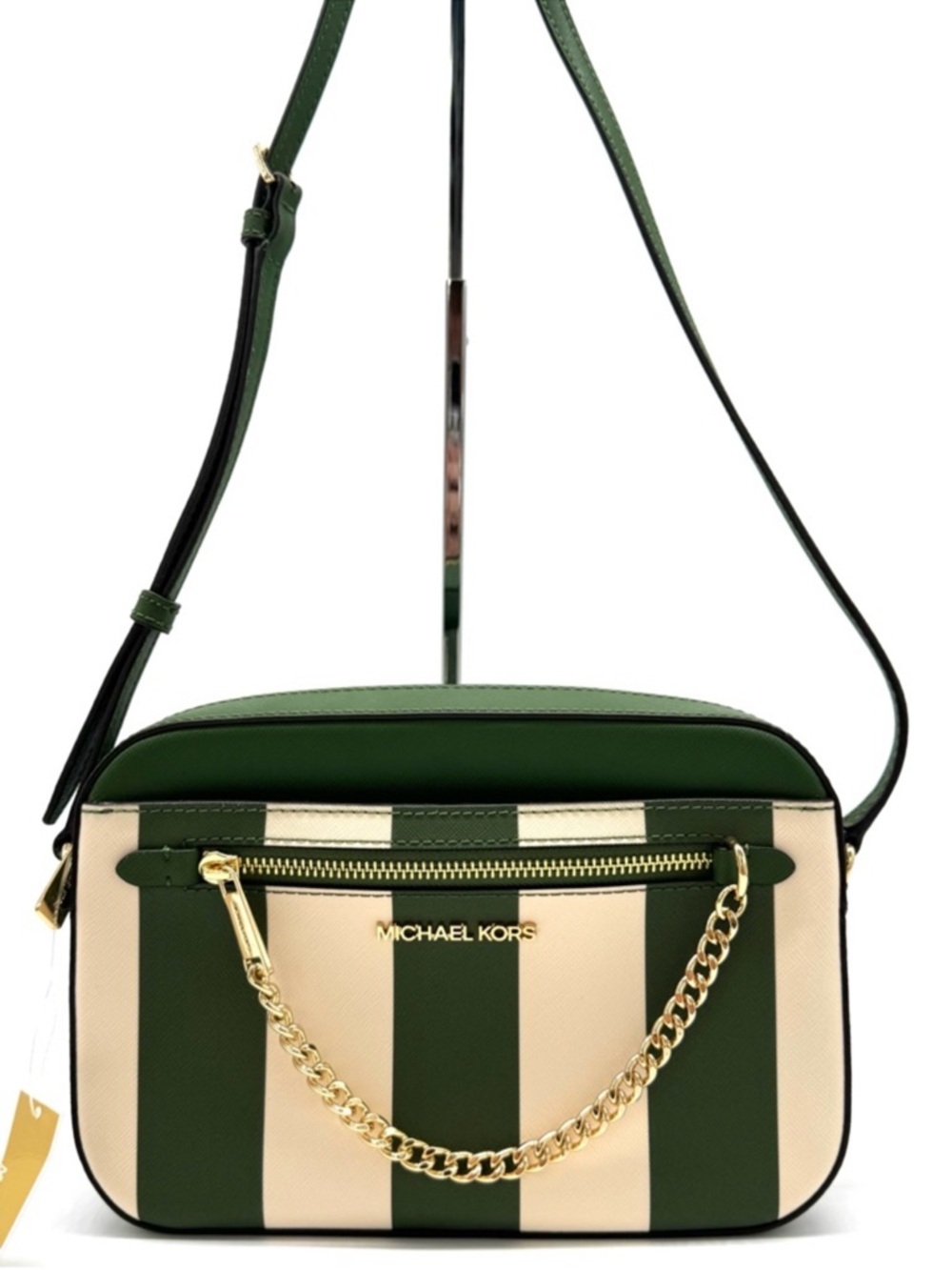 Michael Kors Large EW Zip Chain Xbody Crossbody Bag Fern Green Multi